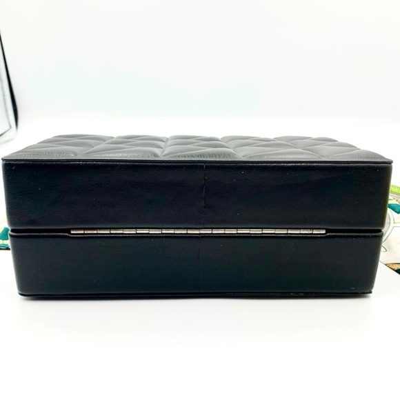 Stylish black quilted blue scarf top handle sling crossbody bag gold-tone chain - Picture 7 of 14